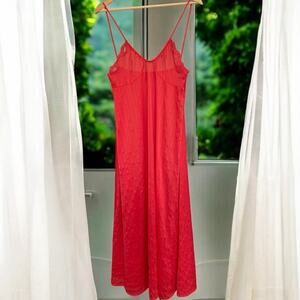 Vintage Full Length 70s 80s Silky Red Slip Dress Lingerie Nightgown Komar S